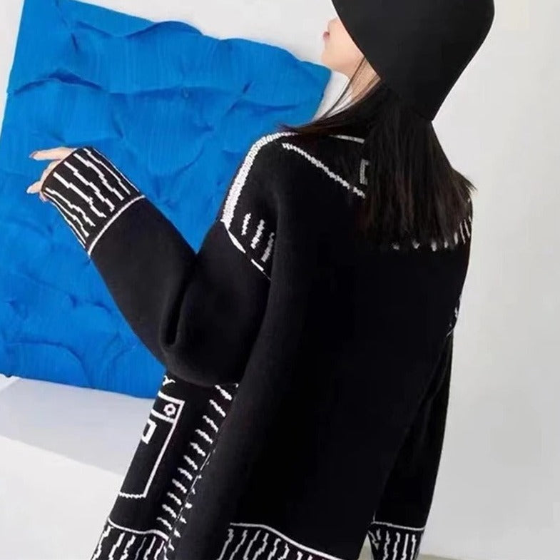 Lockere Streetwear Y2K Grafik bedruckt Langärmlige Strickjacke mit V-Ausschnitt