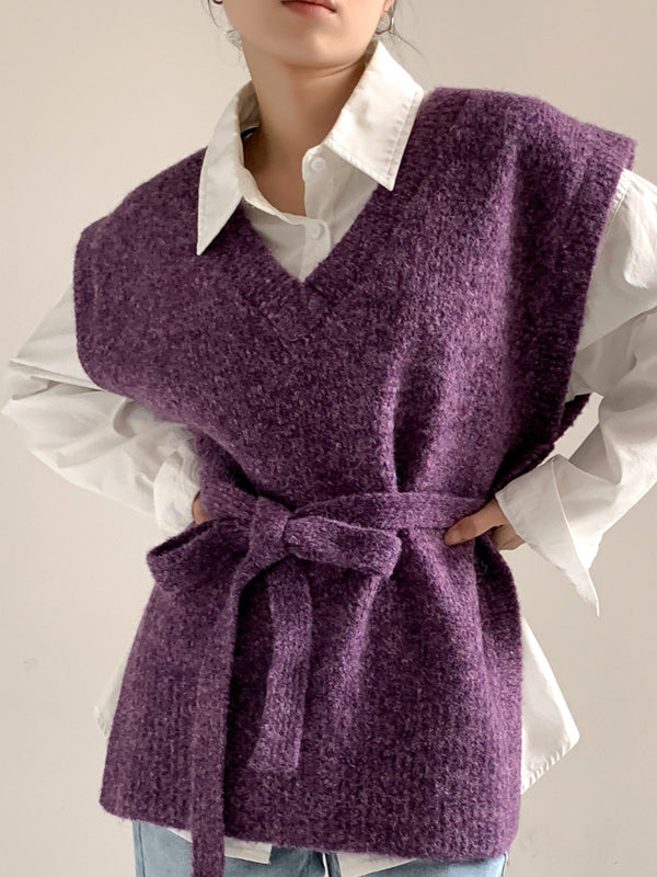 Purple Belted Wool Vest