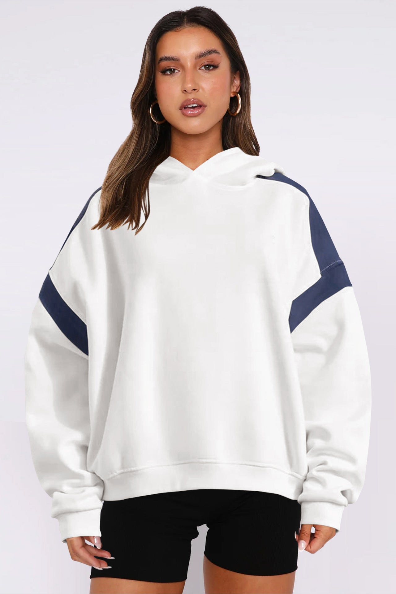 Oversize Hoodie Damen sportlich Kapuzenpullover Sweatshirt modische Farbeinsatz