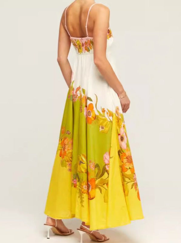 Sommerkleid mit Blumenmuster und Farbblockdesign 