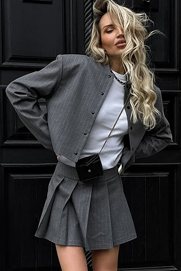 Casual Pleated Skirt Suit Set