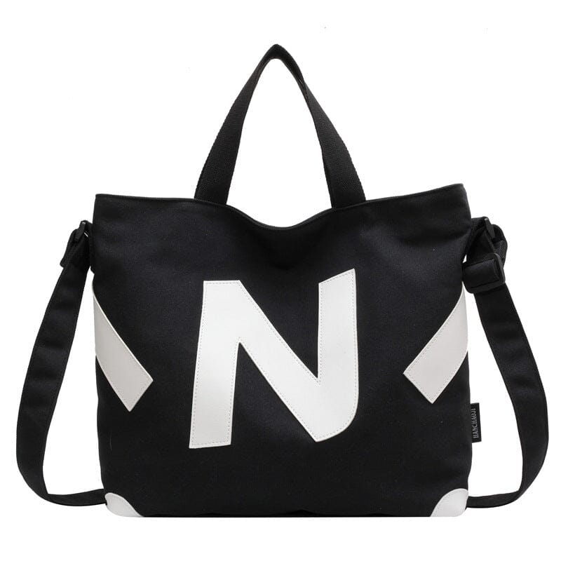 Large-capacity canvas bag student class tote bag shoulder tote bag PinchBox Black 