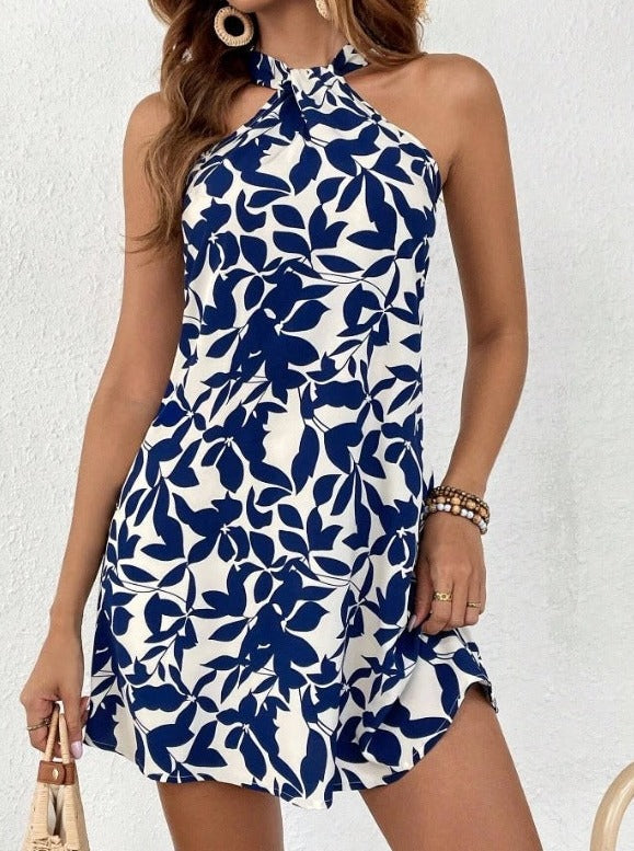 Tropical Print Halter Neck Sexy Dress