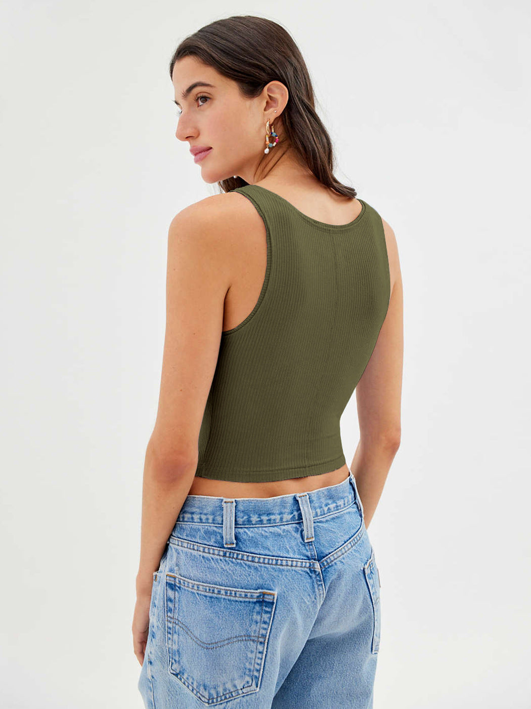 Grünes, Elegantes, figurbetontes Strick-Crop-Top 