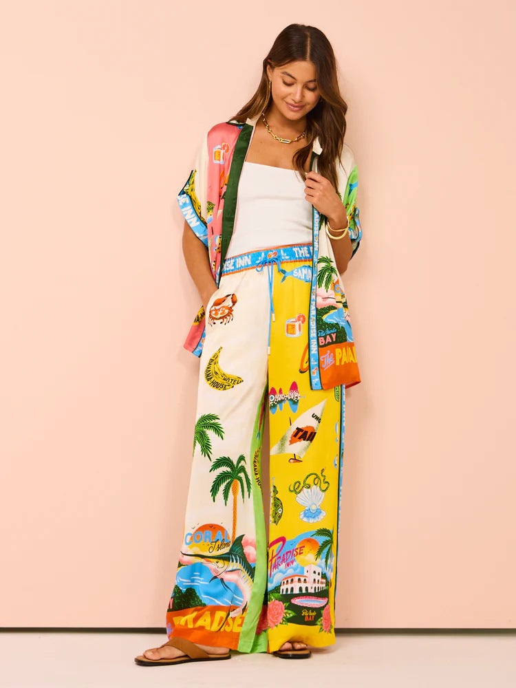 Sunny Beach Style Printed Two Piece Set Pants