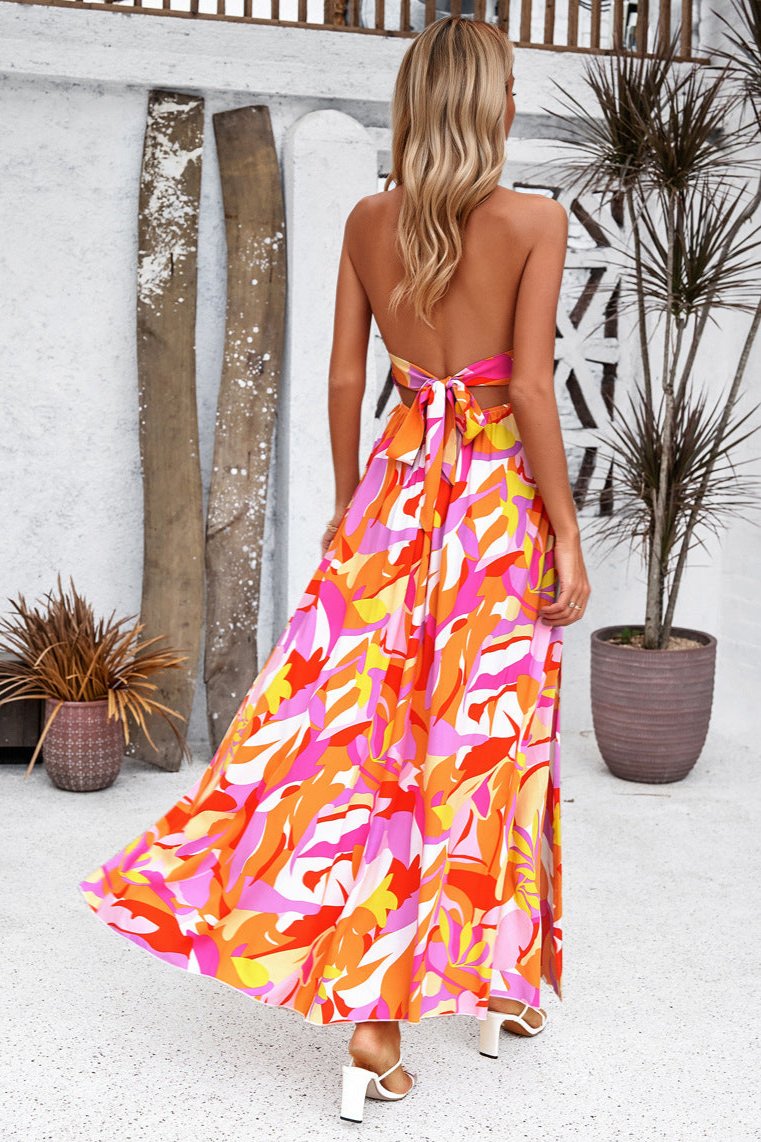 Classy V-Neck Halter Floral Maxi Dress