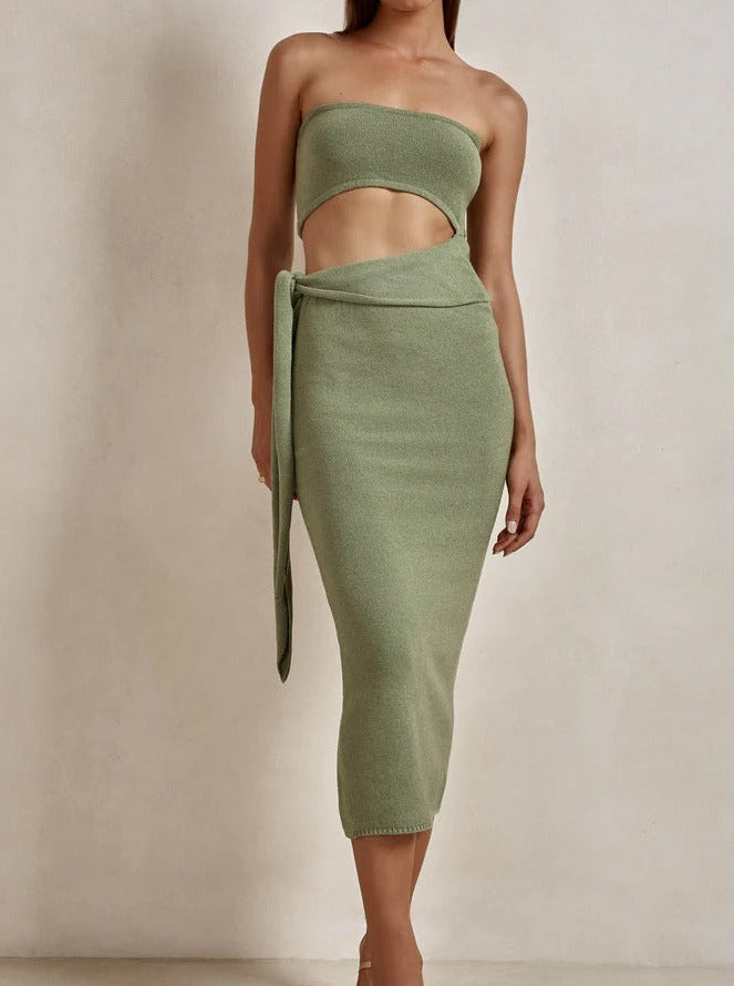 Sexy Green Tube Top Cut Out Bodycon Dress