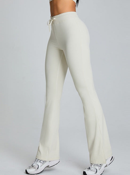 White Slit-Flared Butt-Lifting Drawstring Fitness Pants