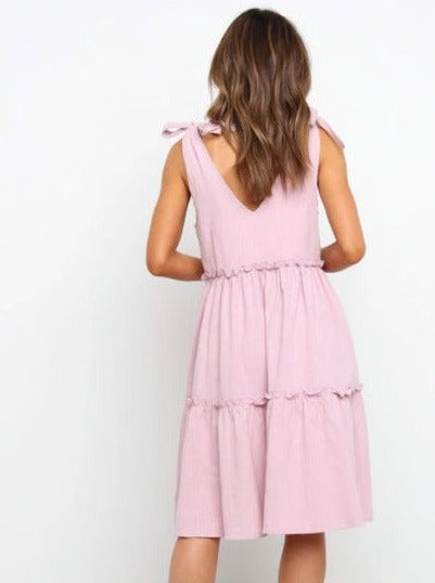 Solid Color Tie Shoulder Layered Dress