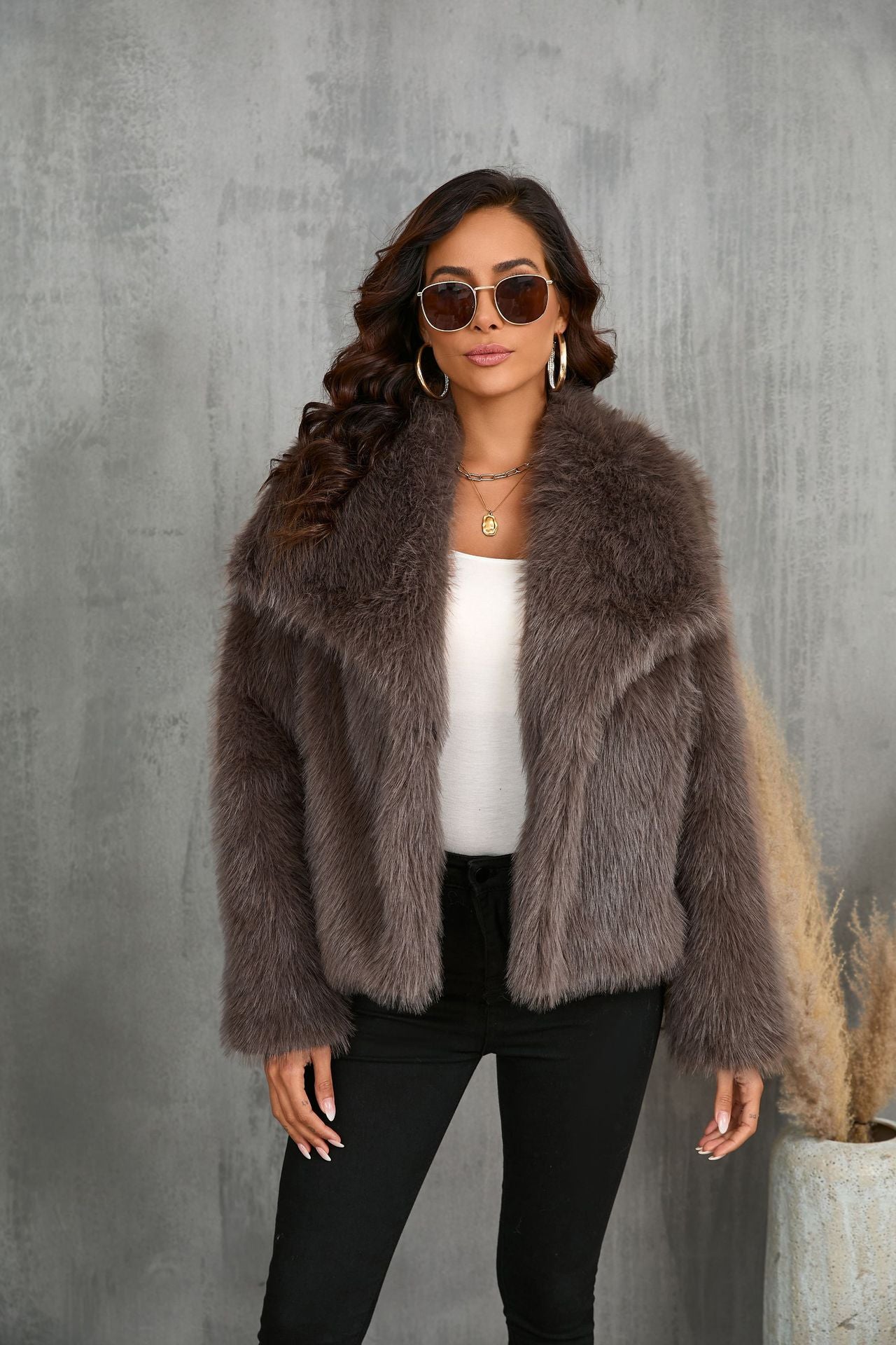 Cozy Taupe Faux Fur Jacket