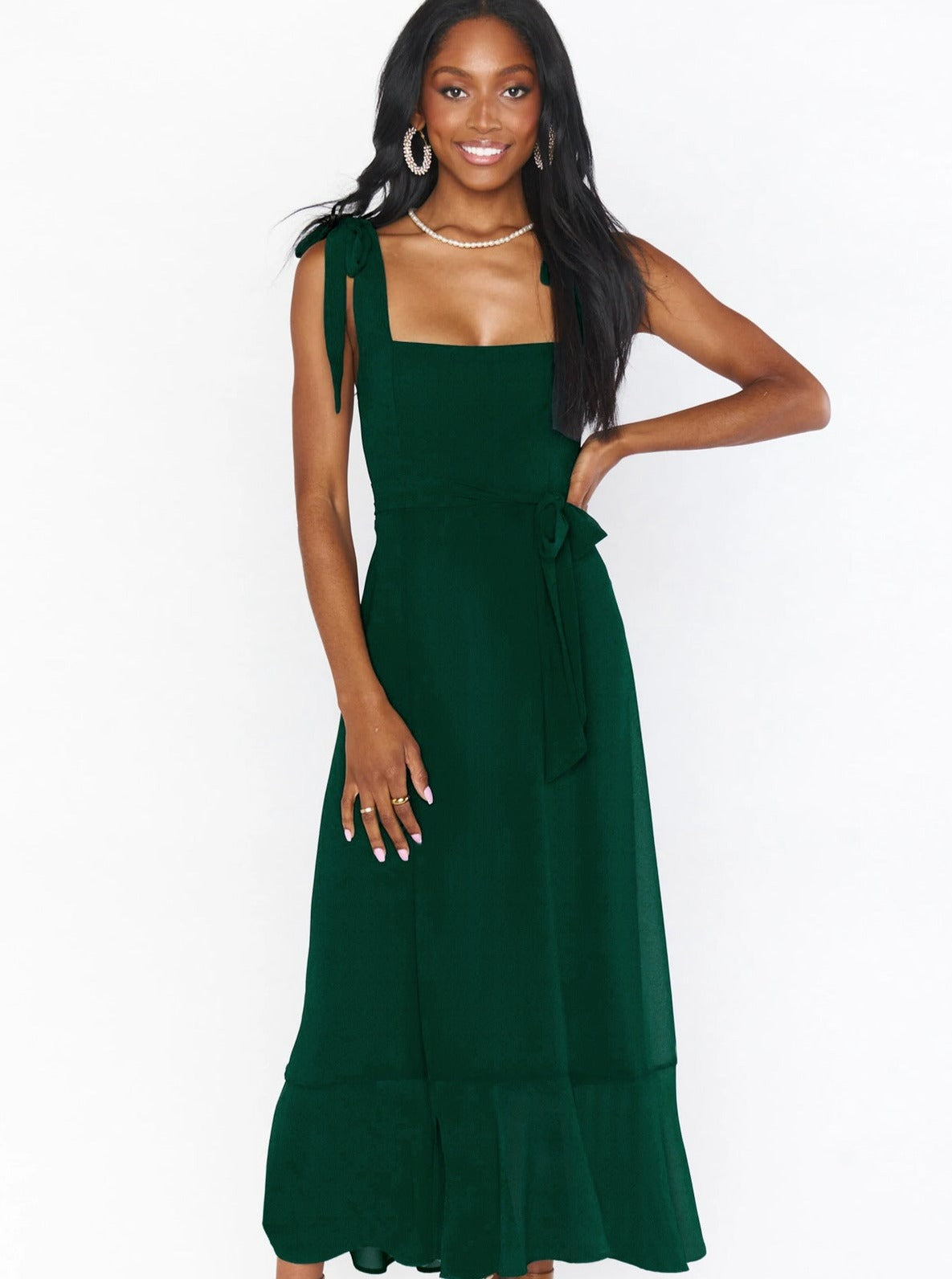 Elegant Solid Color Square Neck Midi Dress