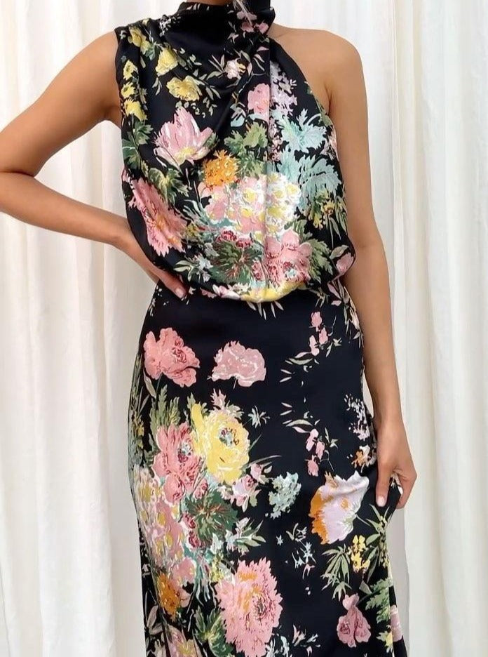 Floral Satin Party Summer Dress