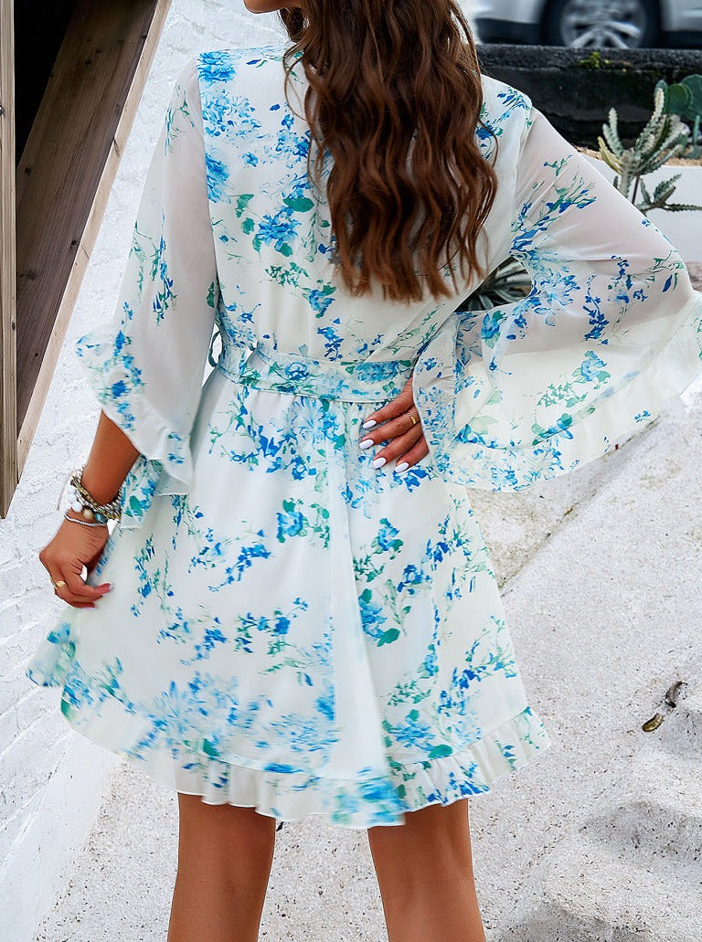 Elegant Blue Printed Lace Dress