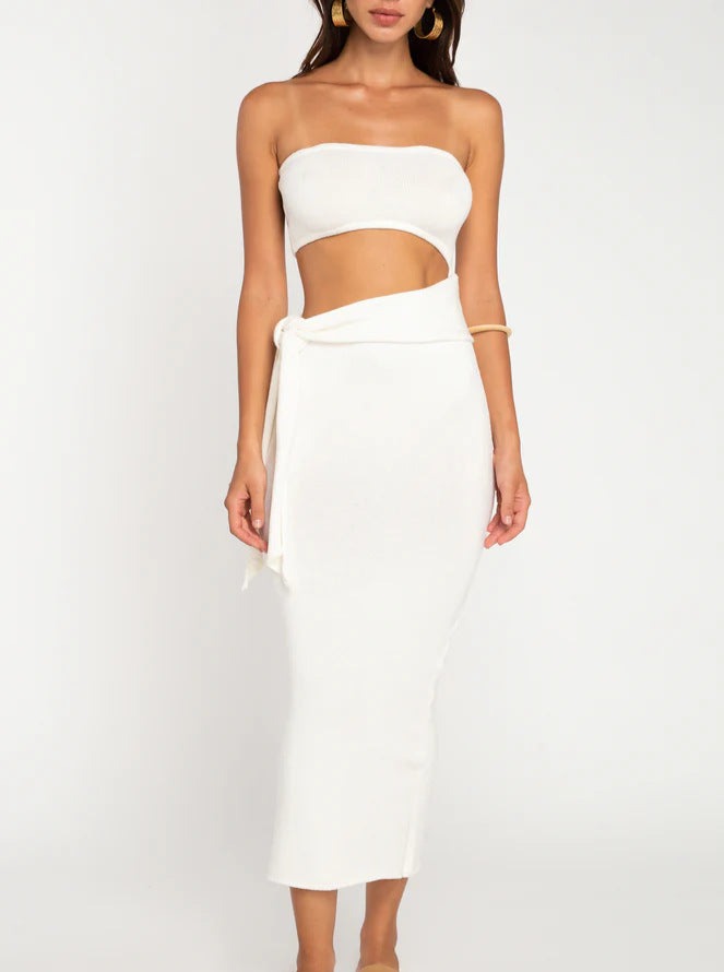 Sexy White Tube Top Cut Out Bodycon Dress