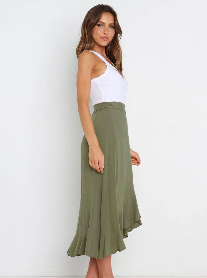 Asymmetrical Sexy Grass Green Long Skirt