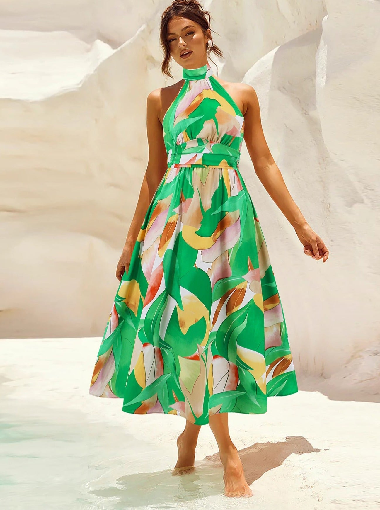 Tropical Print Sleeveless Elegant Sundress