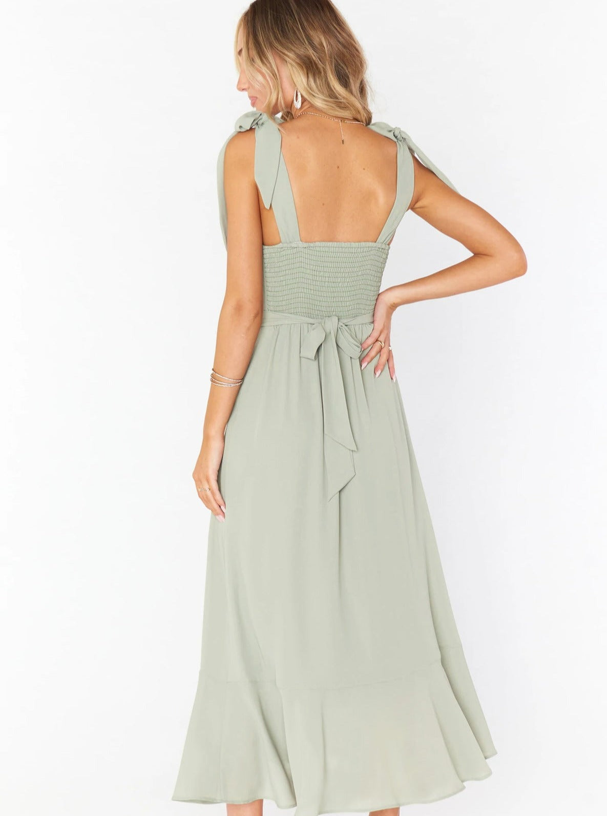 Elegant Solid Color Square Neck Midi Dress