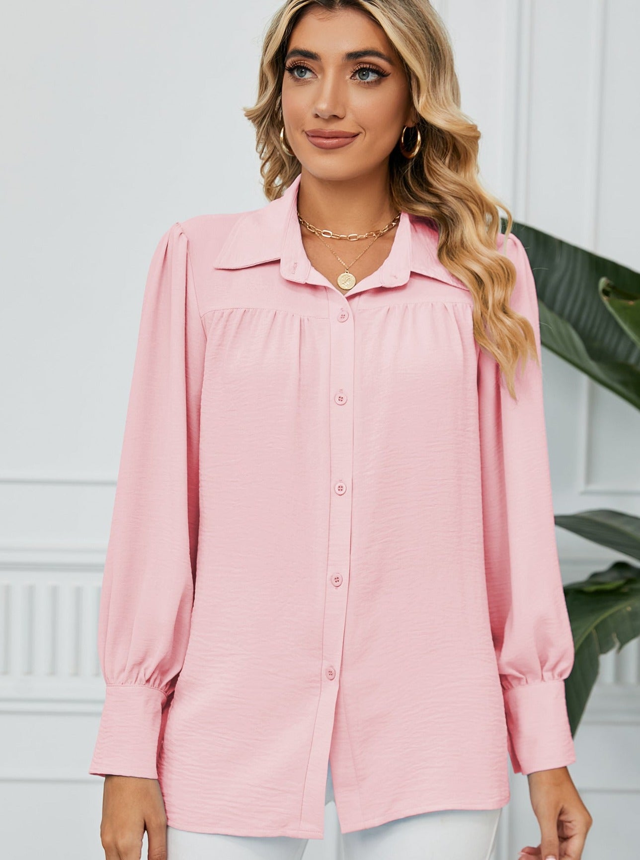 Lantern Sleeve Loose Chiffon Shirt