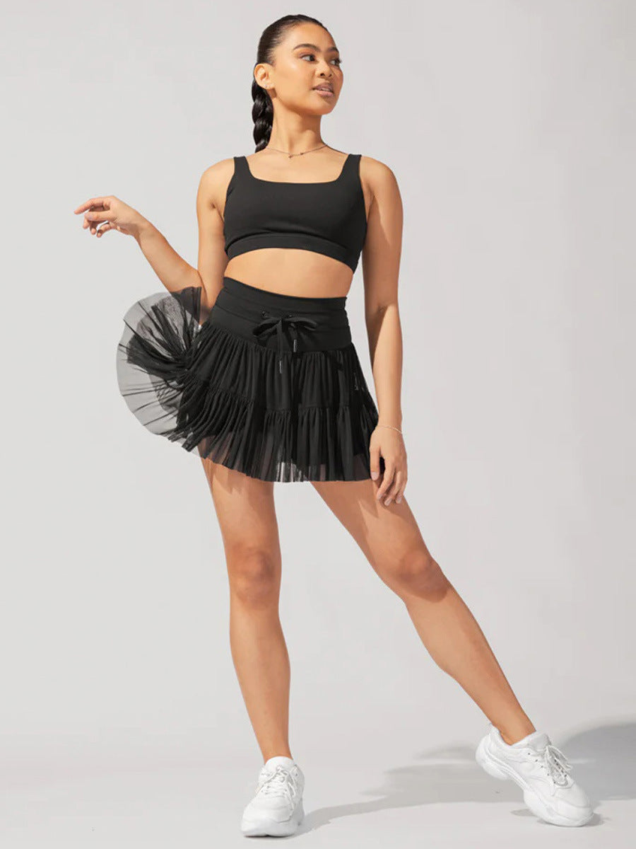 Black High Waist Drawstring Pleated Skirt