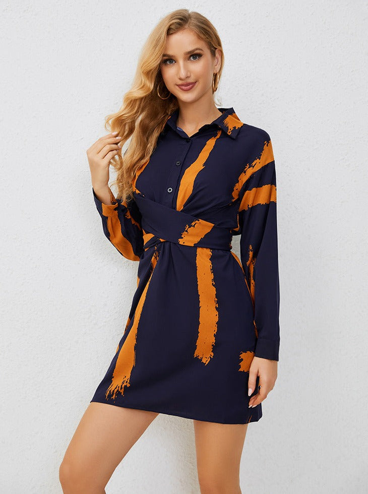 Simple Retro Shirt Long Sleeved Short Dress