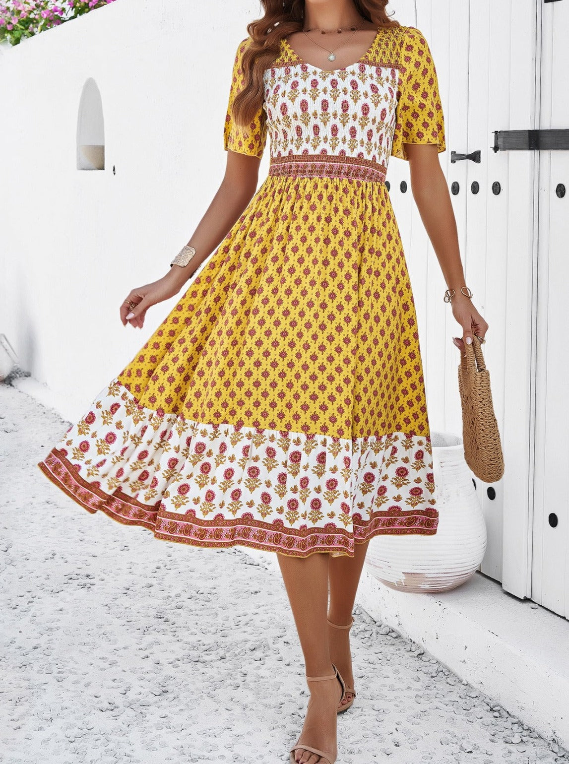 Elegant Retro Floral Printed Sundress