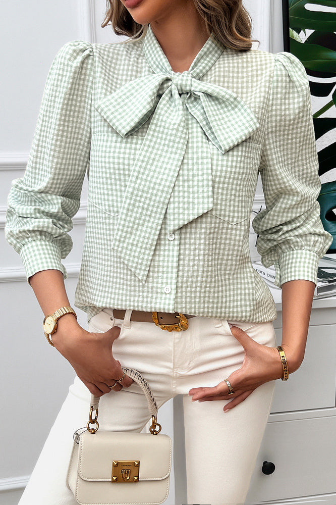 Gingham-Bluse mit Fliegekragen