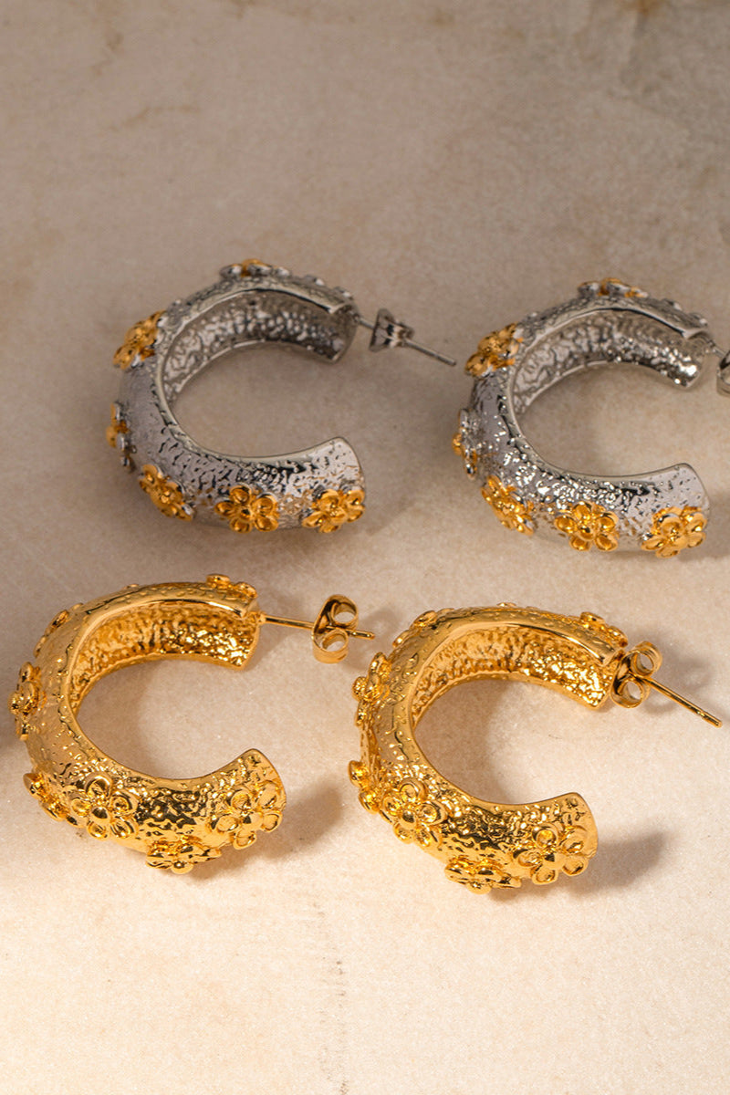 Elegant Floral Embossed Hoop Earrings