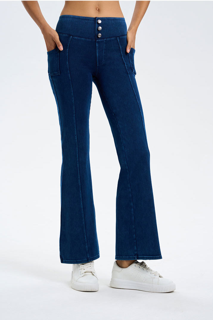 Button Detail Flare Leg Jeans